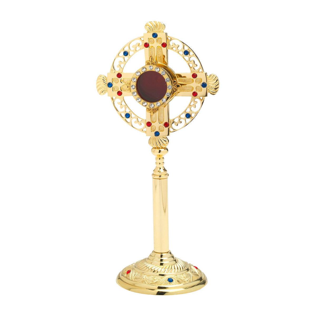 Reliquiario dorato con pietre H 26 cm