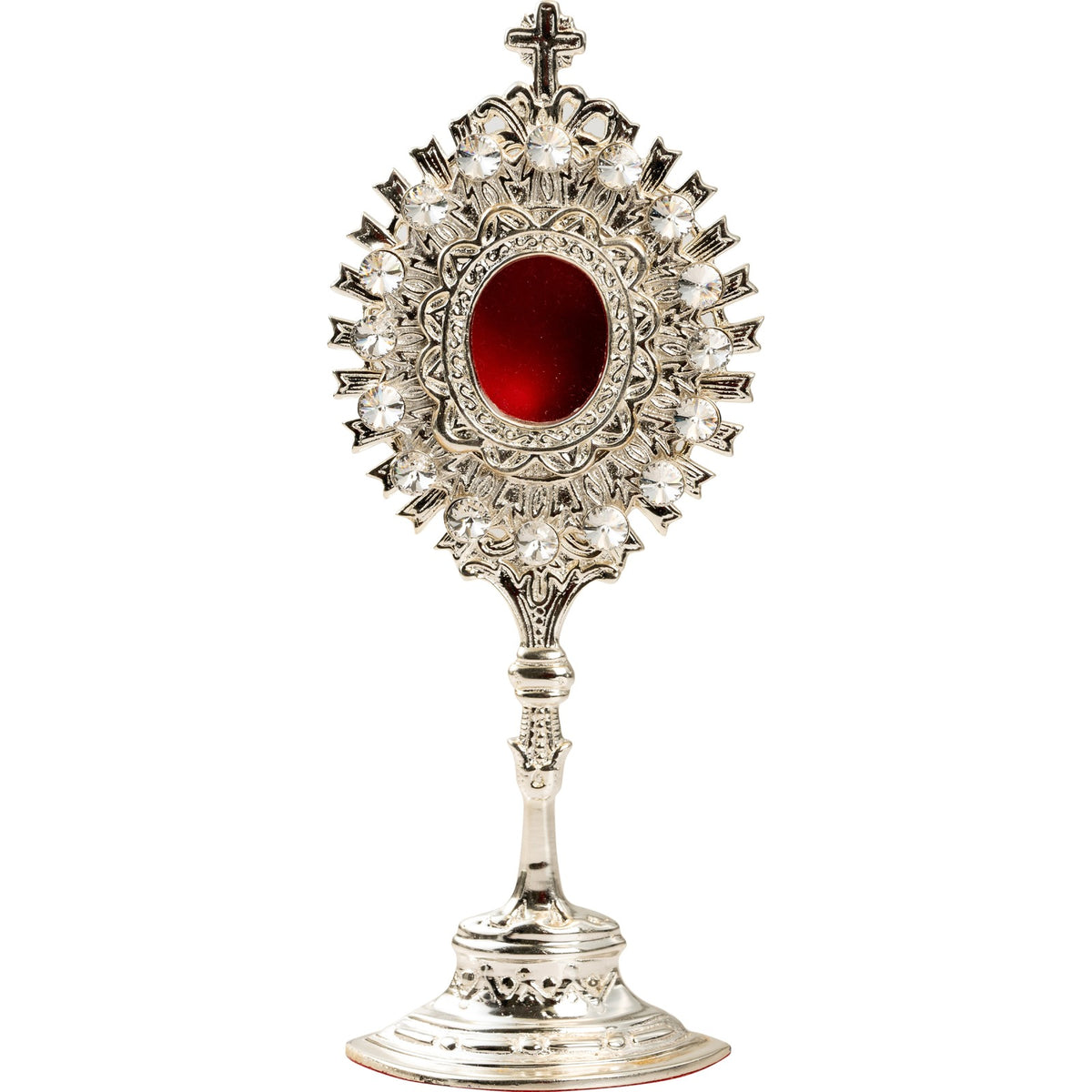 Reliquiario argentato con pietre H 20 cm