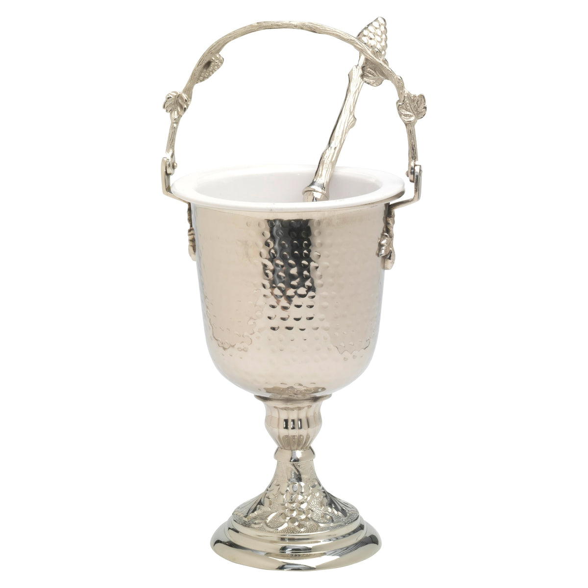 Aquasantiera con aspersorio placcato nickel H 35,5 cm