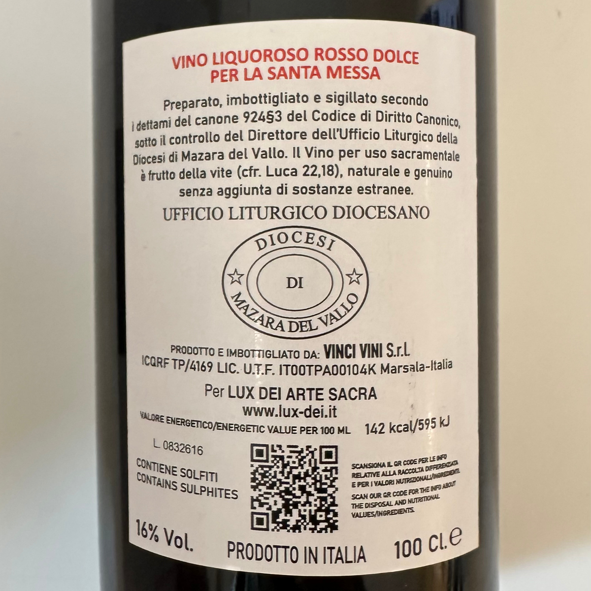 Red fortified wine for Holy Mass - 1 Liter