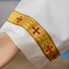 Ivory Alb, Flared with Colored Crosses Galloon