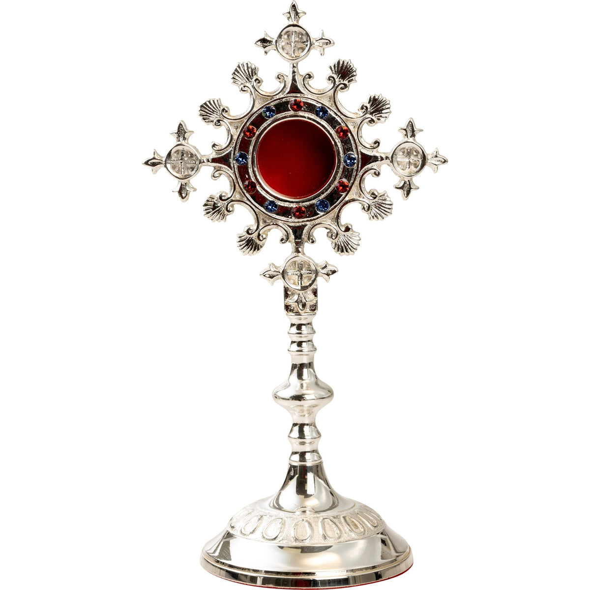 Reliquiario argentato con pietre H 25 cm