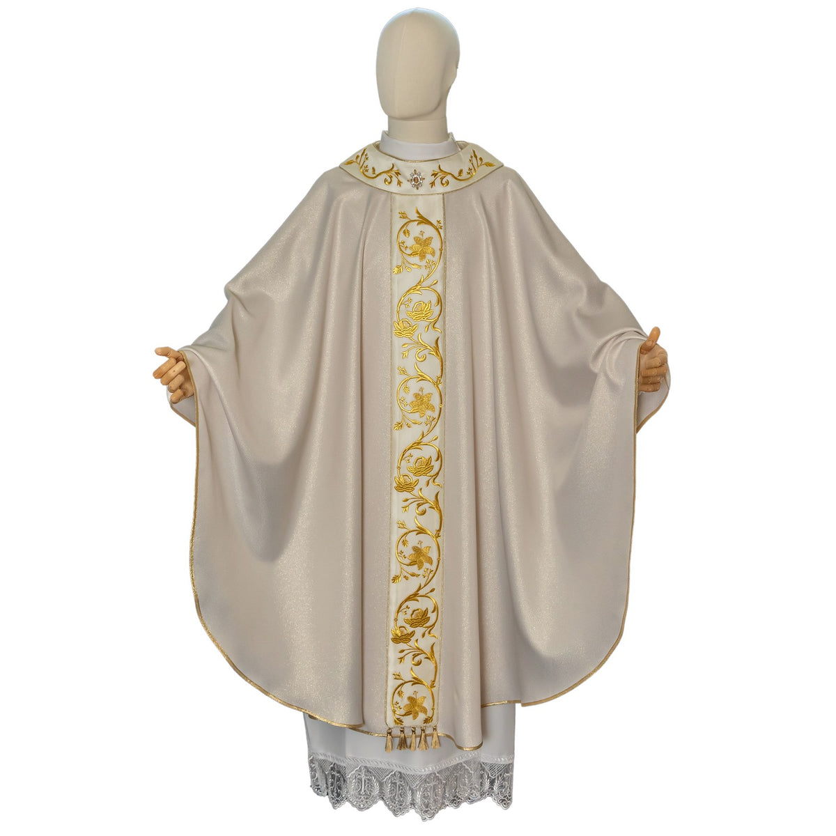 Casulla Oro/color Lurex con Rico Bordado de Rosas