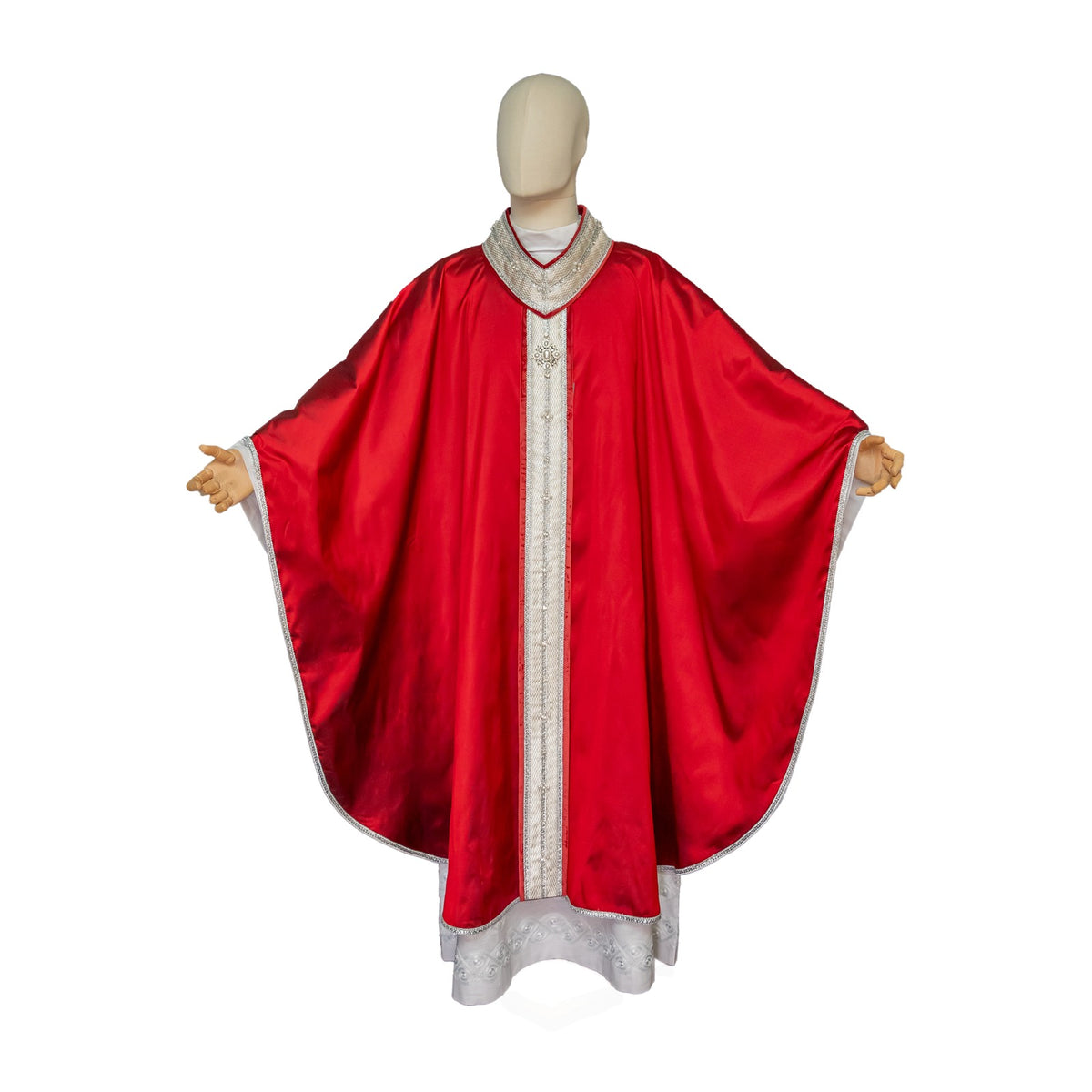 Casulla Solemne de Shantung con Piedras Preciosas y Perlas