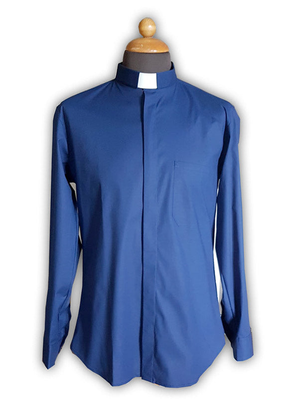 Chemise clergyman manches longues bleue