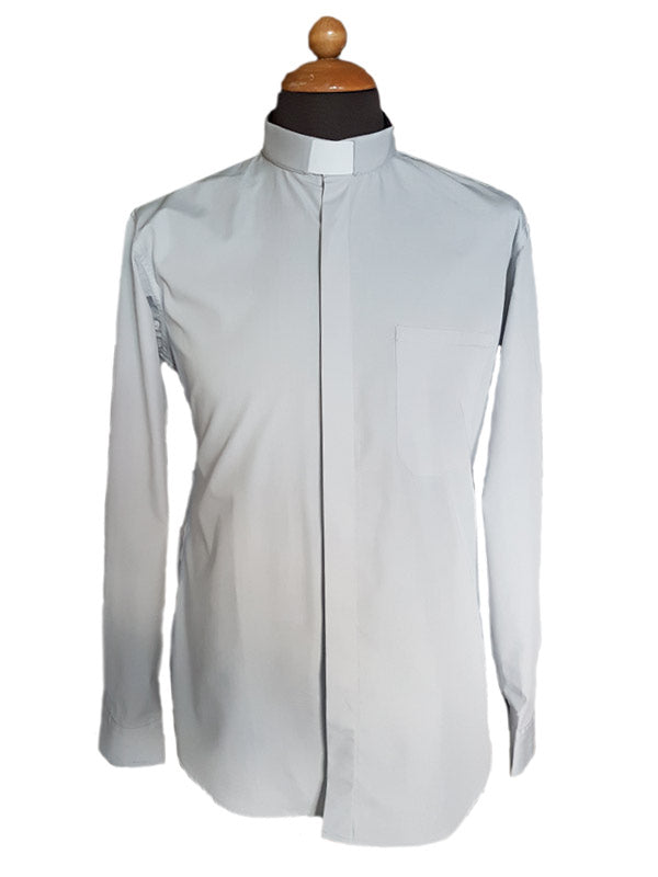 Chemise clergyman manches longues gris