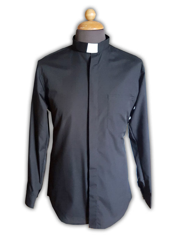 Chemise clergyman noire à manches longues
